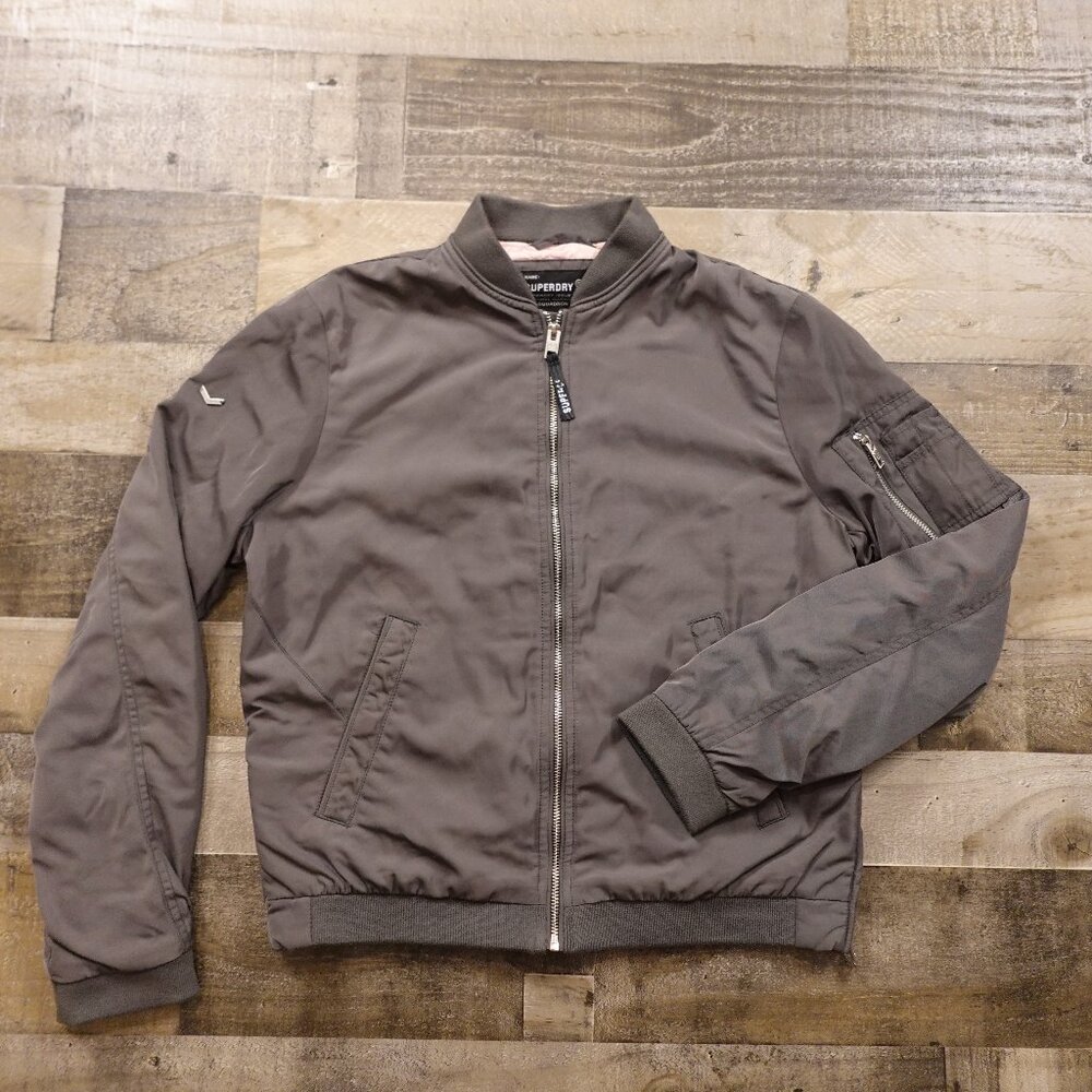 Superdry Carrie Bomber Jacket Women's Large‎ Gray Quilted Interior